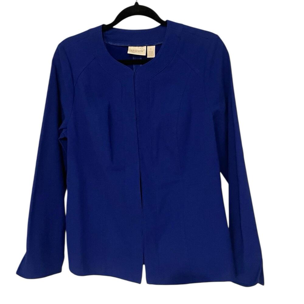 Chico’s NWT Blue Textured Open Front Blazer Jacket Women’s Size 1 Medium